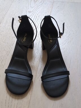 Aldo Black Ankle-Strap Block Heel Sandals